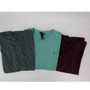Polo Ralph Lauren Mens Cotton T-Shirt Bundle 3 Pack Grey Green Burgundy Large